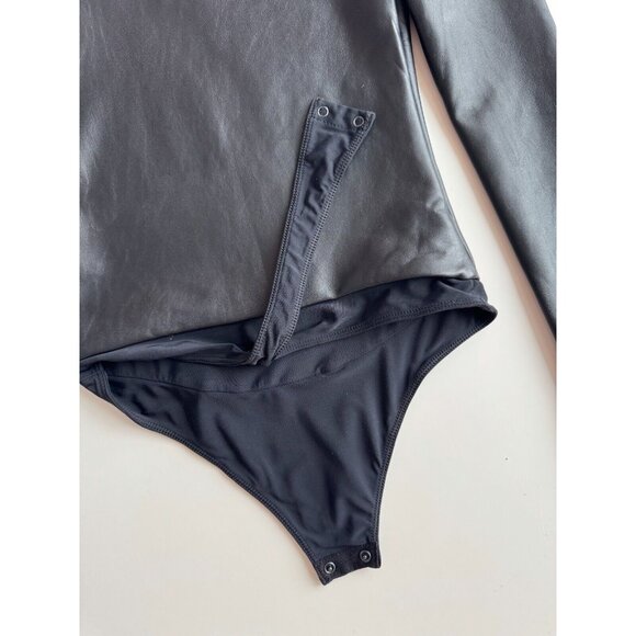 NWOT Aritzia TEN by BABATON Glamour Black Faux Leather Bodysuit, Size 2XS - Picture 6 of 15